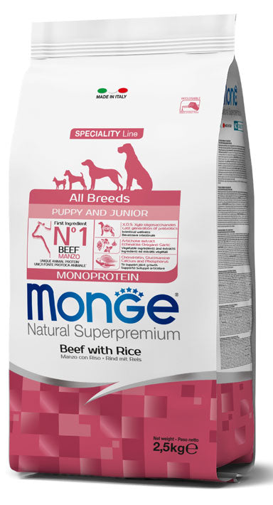 Monge Natural Superpremium All Breeds Puppy & Junior Monoprotein Manzo con Riso kg 2,5 kg