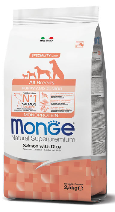 Monge Natural Superpremium All Breeds Puppy & Junior Monoprotein Salmone con Riso 12 kg