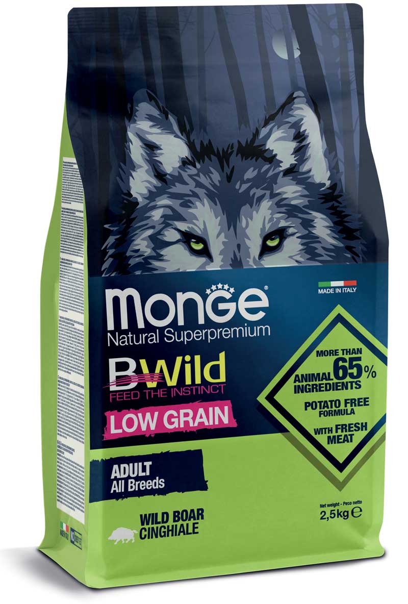 Monge Bwild Low Grain All Breeds Cane Adult Cinghiale 2,5 kg