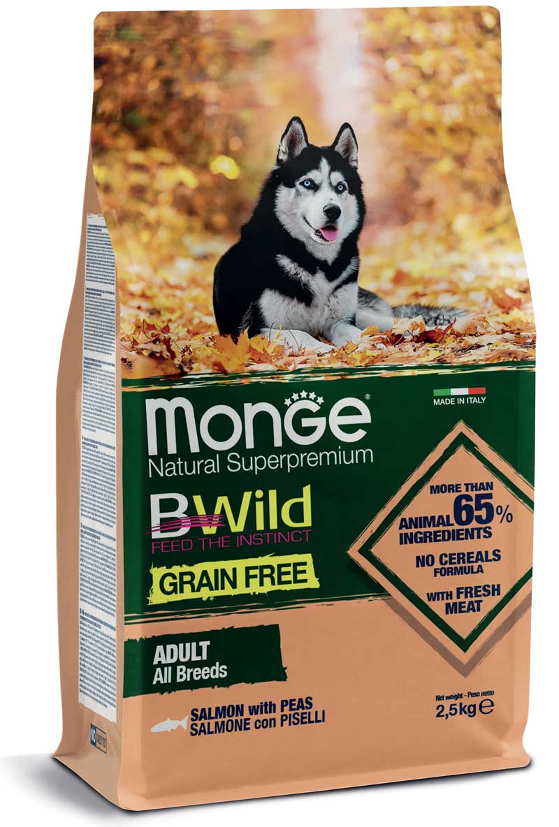Monge Natural SuperPremium Grain Free Formula All Breeds Cane Adulto Salmone con piselli 2,5 kg