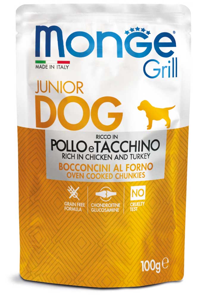 Monge Grill Bocconcini – Ricco in Pollo e Tacchino – Junior 100g x12pz