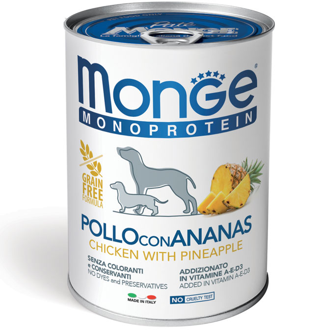 Monge Monoprotein Paté Pollo con Ananas 400 g x6pz