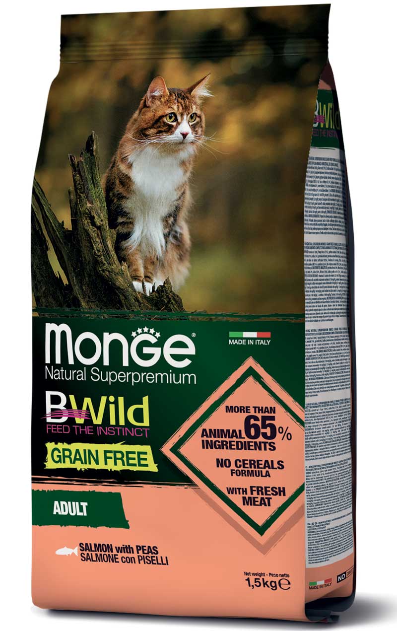 Monge BWild Grain Free Formula Gatto Adulto Salmone con piselli 1,5 kg