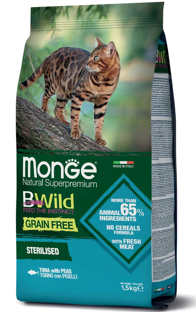 Monge BWild Grain Free Formula Gatto Sterilizzato Tonno con piselli 1,5 kg