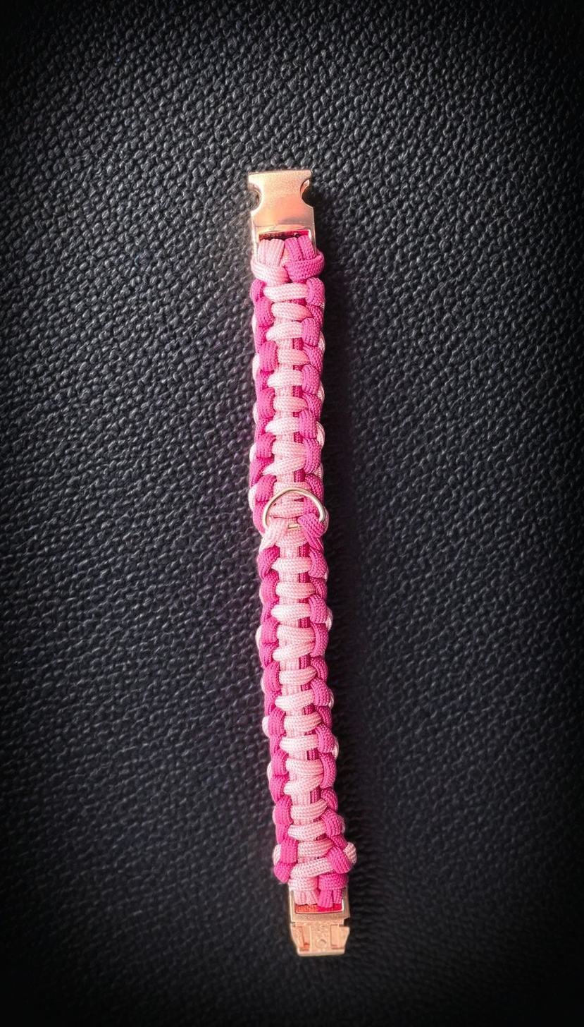 Collare in Paracord 25 cm Fucsia e Rosa Baby con chiusura in acciaio Rose Gold