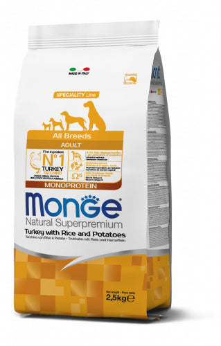 Monge Natural Superpremium All Breeds Adult Monoprotein Tacchino con Riso e Patate 2,5 kg