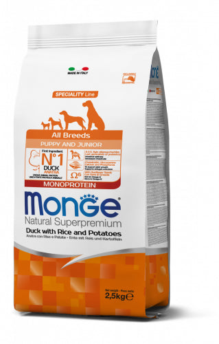 Monge Natural Superpremium All Breeds Puppy & Junior Monoprotein Anatra con Riso e Patate 2,5 kg