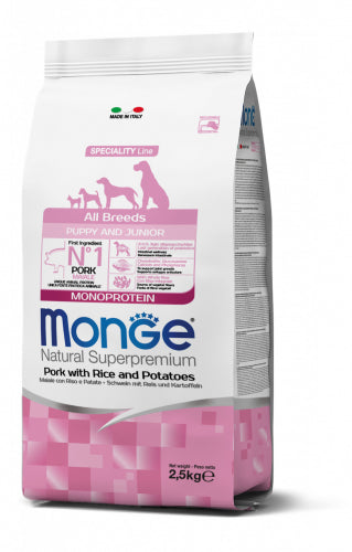 Monge Natural Superpremium All Breeds Puppy & Junior Monoprotein Maiale con Riso e Patate 2,5 kg