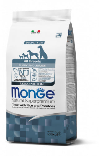 Monge Natural Superpremium All Breeds Puppy & Junior Monoprotein Trota con Riso e Patate 2,5 kg