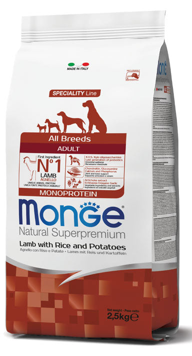 Monge Natural Superpremium All Breeds Adult Monoprotein Agnello con Riso e Patate 12 kg