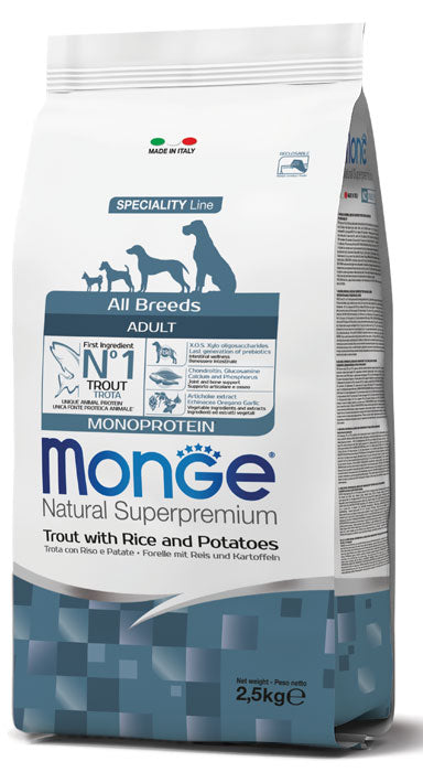 Monge Natural Superpremium All Breeds Adult Monoprotein Trota con Riso e Patate 12 kg