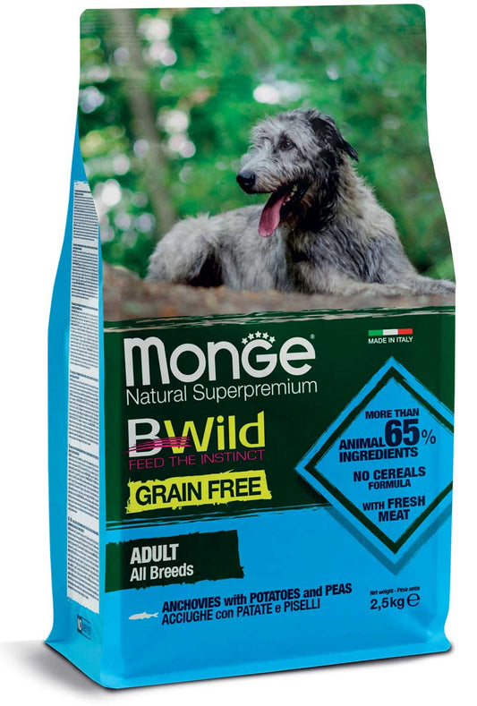 Monge Natural SuperPremium Grain Free Formula All Breeds Cane Adulto Acciughe con patate e piselli 12 kg