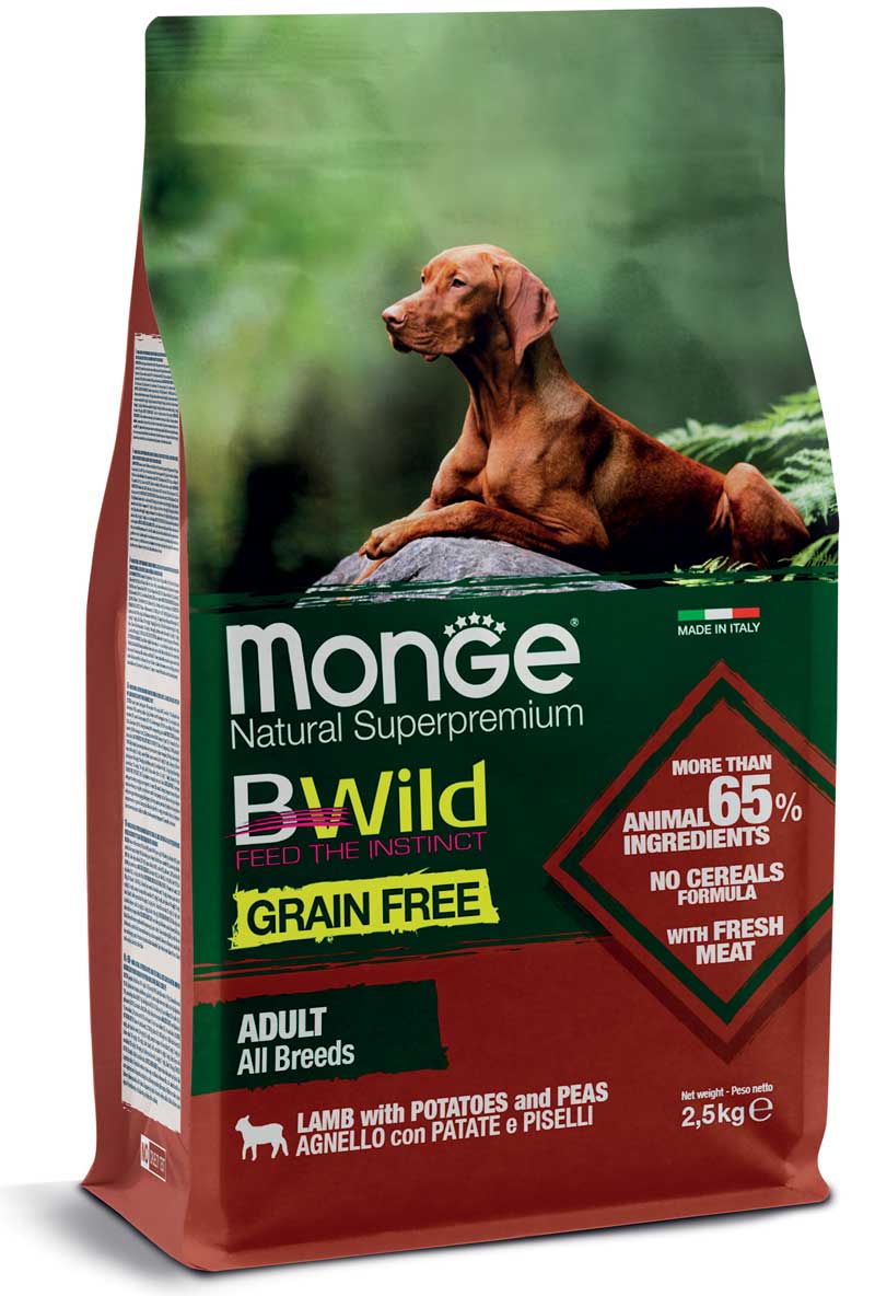 Monge Natural SuperPremium Grain Free Formula All Breeds Cane Adulto Agnello con patate e piselli 2,5 kg