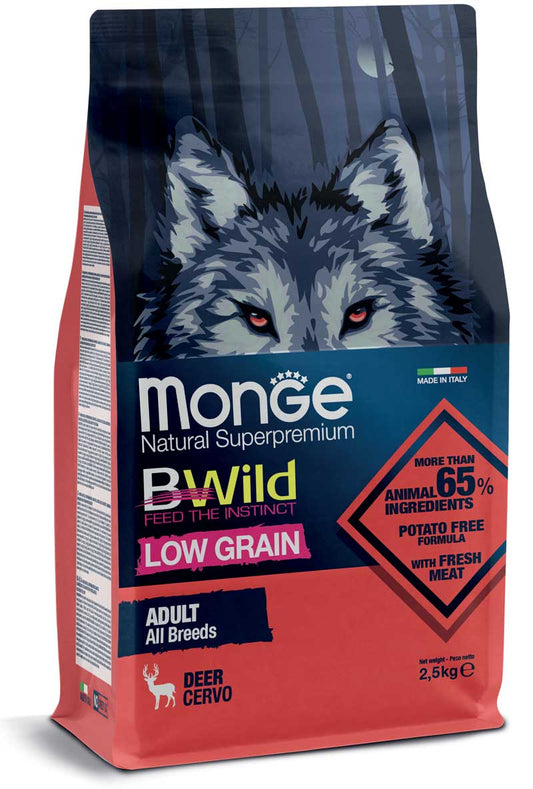 Monge Bwild Low Grain All Breeds Cane Adult Cervo 2,5 kg