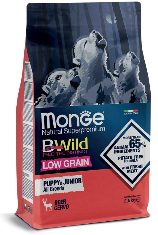 Monge Bwild Low Grain All Breeds Puppy & Junior Cervo 2,5 kg