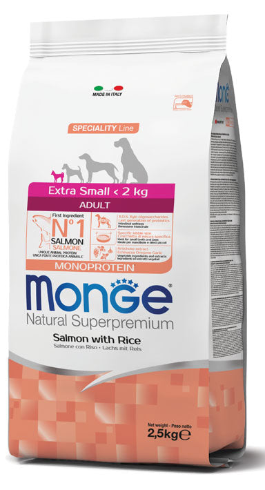 Monge Natural Superpremium Extra Small Adult Monoprotein Salmone con Riso 2,5 kg