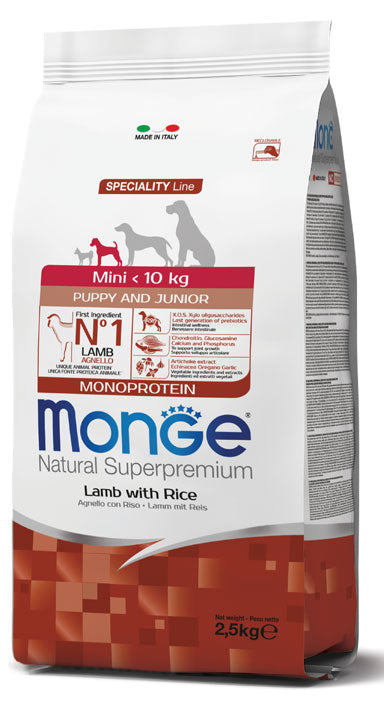 Monge Natural Superpremium Mini Puppy & Junior Monoprotein Agnello con Riso 7,5 kg