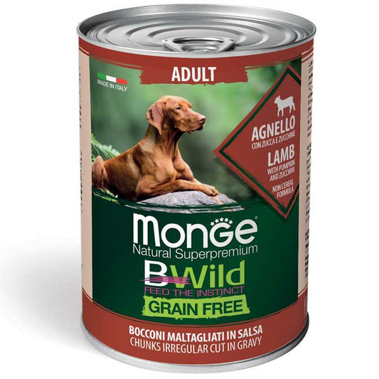 Monge Natural Super Premium Bwild Grain Free Formula All Breeds Cane Adulto Agnello con zucca e zucchine 400 g x6pz