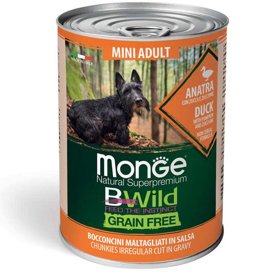 Monge Natural Super Premium Bwild Grain Free Formula Mini Cane Adulto Anatra con zucca e zucchine 400 g x6pz