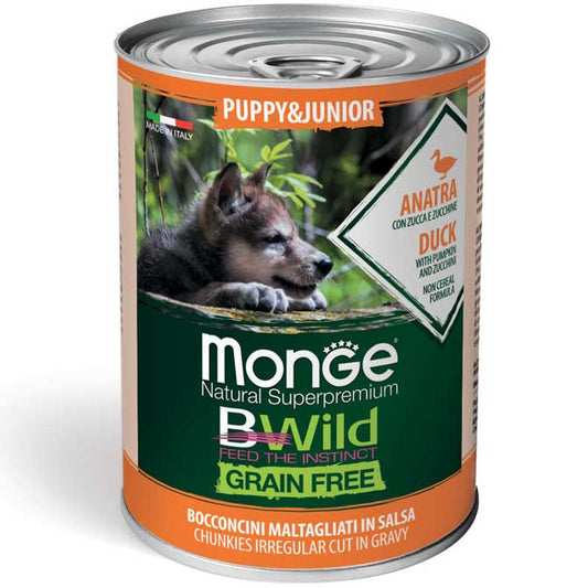 Monge Natural Super Premium Bwild Grain Free Formula Cane Puppy&Junior Anatra con zucca e zucchine 400 g x6pz