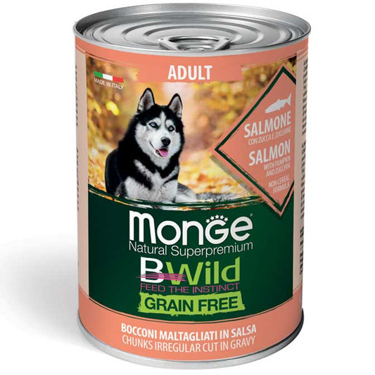 Monge Natural Super Premium Bwild Grain Free Formula All Breeds Cane Adulto Salmone con zucca e zucchine 400 g x6pz
