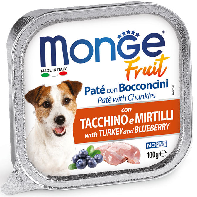 Monge Fruit Paté e Bocconcini con Tacchino e Mirtilli 100 g x12