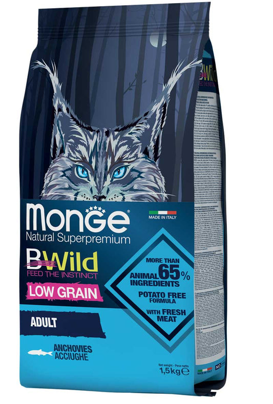 Monge BWild Low Grain Gatto Adulto Acciughe 1,5 kg