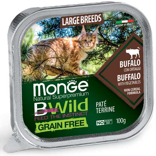 Monge Natural Super Premium Bwild Grain Free Formula Gatto All Breeds All Life Stages Bufalo con ortaggi (fagiolini e carote) 100 g x12pz