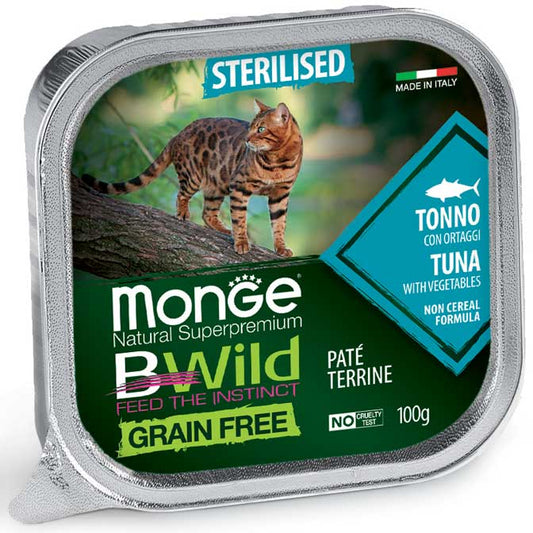 Monge Natural Super Premium Bwild Grain Free Formula Gatto Sterilizzato Tonno con ortaggi (fagiolini e carote) 100 g x12pz