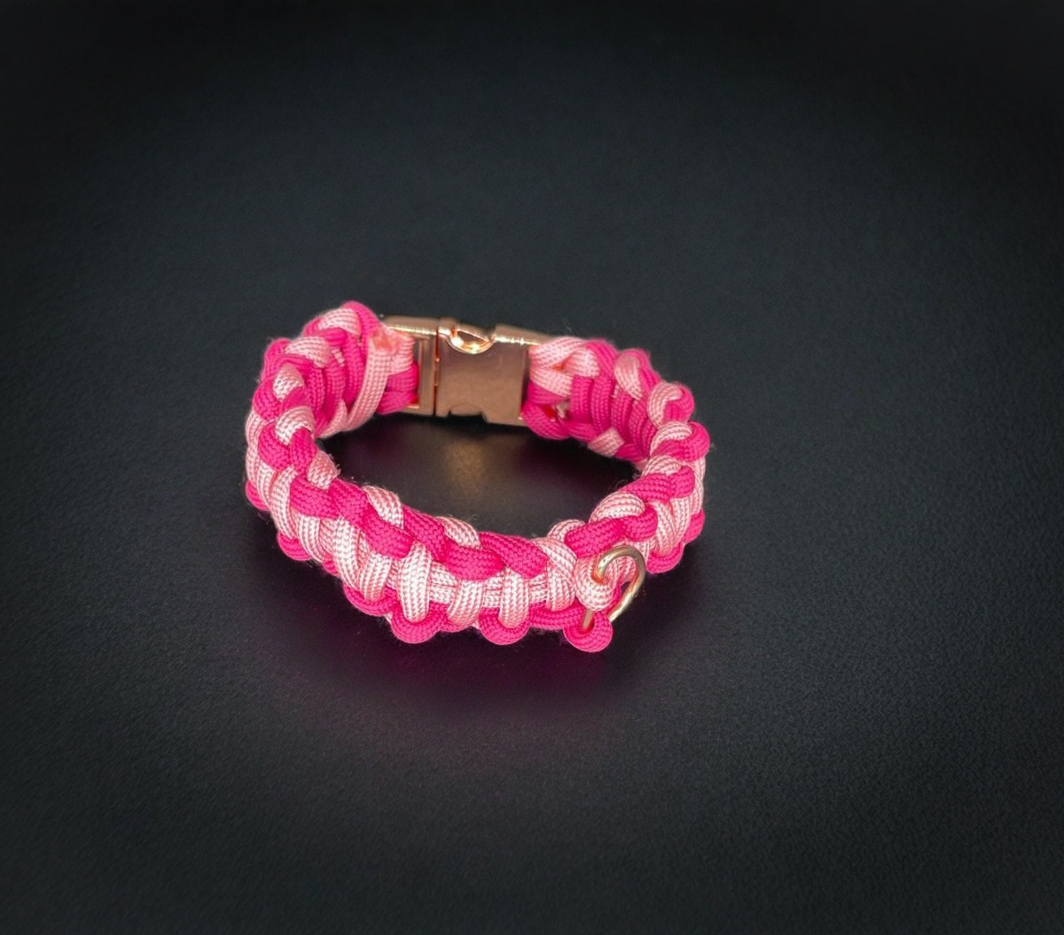 Collare in Paracord 25 cm Fucsia e Rosa Baby con chiusura in acciaio Rose Gold